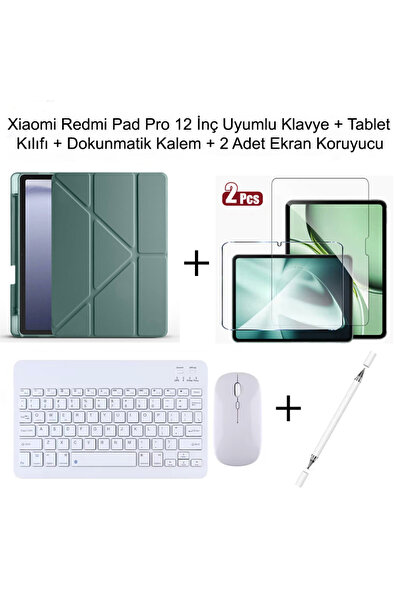 Xiaomi Redmi Pad Pro 12 İnç Uyumlu Standlı Kılıf Ve Dokunmatik Kalem Ve Klavye ve Mouse
