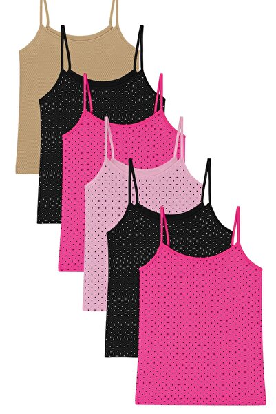 ExLove 6'lı Dantelli Penye İp Askılı Atlet