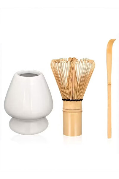 Generic Matcha Whisk Set, 3-Piece Matcha Tea Set with Bamboo Whisk, Holder & Scoop (White)