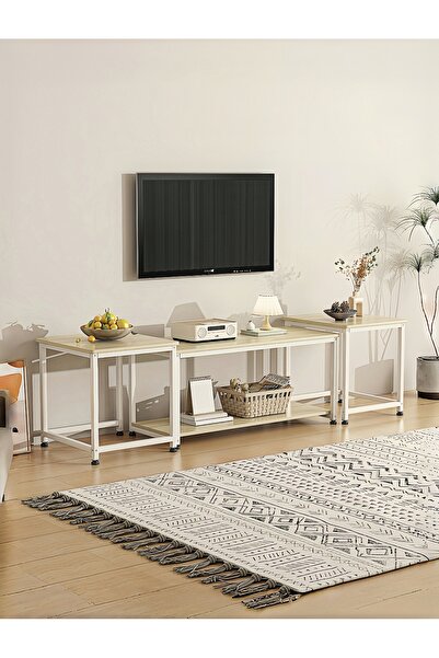 Venpara 3-in-1 Modular Coffee Table with 2-Tier Shelves, Waterproof Top & Sturdy Metal Frame