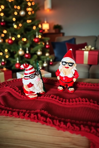 TESORİTTESSİLLİ Dekoratif Yeni Yıl Bikinili Kız, Sörf Tahtalı Noel Baba, Yeni...