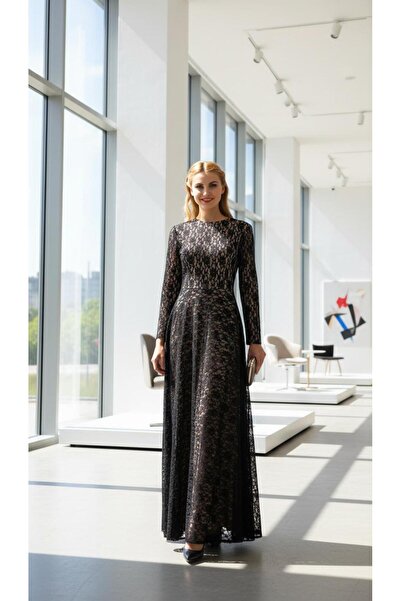 Nidya Moda Tesettür Kadın Pudra Uzun Abiye Elbise-4051p