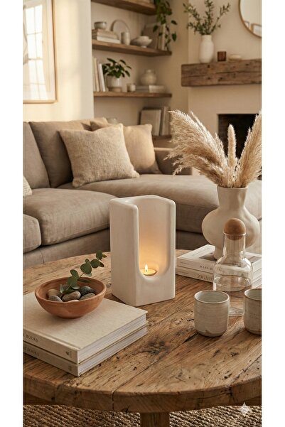 TAŞ ART Minimal Beton Tealight Mum Obje Dekoratif Ev Aksesuarı Biblo KREM