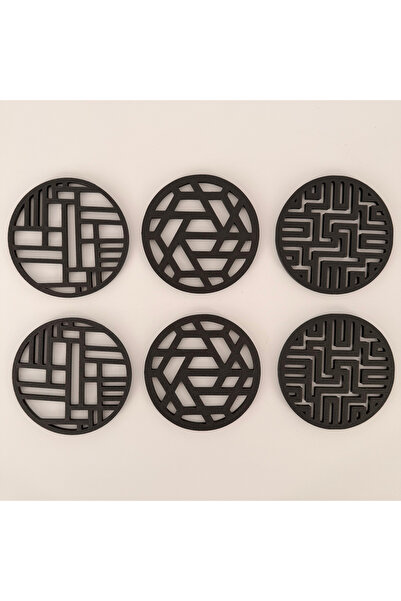 DECORADI Set 6 suporturi / coastere pahare, diametru 9 cm, negru, cutie inclu...