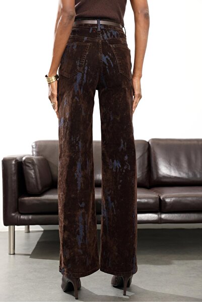 5in1Canpolat Brown Belted Wide Leg Jean 8077