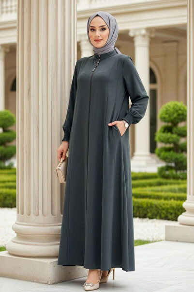 Neva Style Zippered Khaki Hijab Ferace 45294Hk