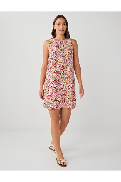 Jimmy Key Λευκό Μίνι Φόρεμα με λαιμόκοψη με λουλουδάτο σχέδιο