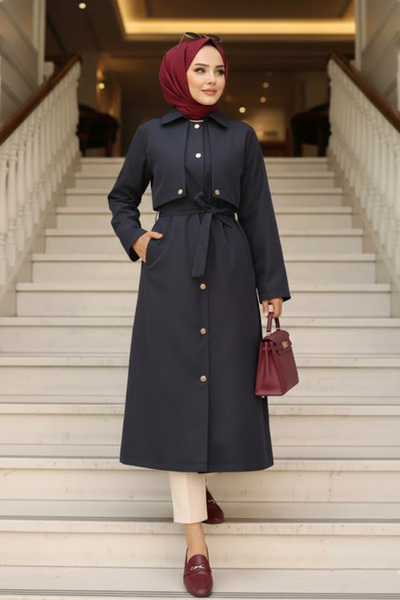 N.S NEVA STYLE Καμπαρντίνα με κουμπιά σκούρο μπλε ναυτικό χρώμα 62131KL