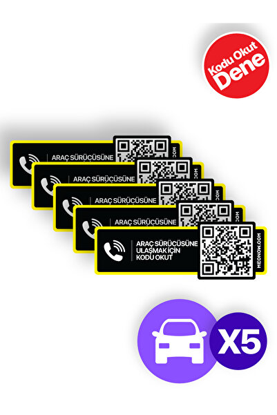 MEO Teknoloji 5'li Paket - Numarasız Numaratör - QR Kodlu Araç Numaratörü - Araç İçi Park Telefon Numarası (Yatay)