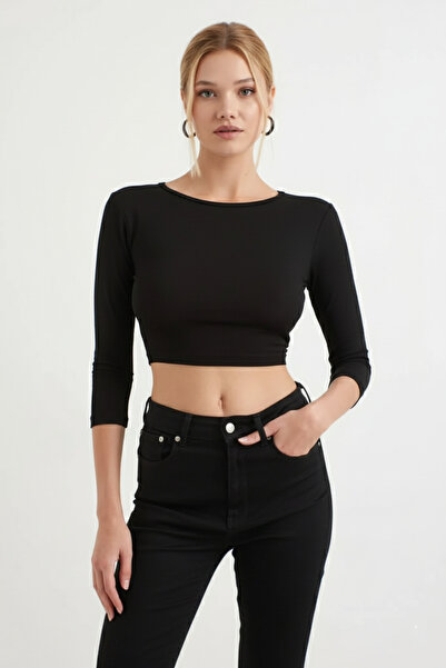 Sienza Women's Black Backless Tie-Up Crop Blouse