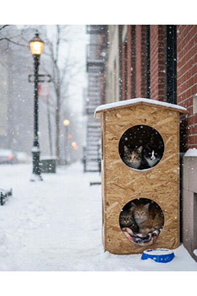 Reyo Melada Kedi Evi Dış Ortam Uygun Ahşap Kedi Evi Dublex OSB 66x39x32 cm - ...