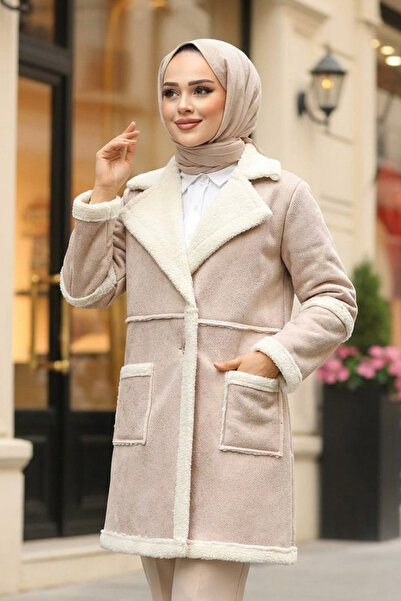 Neva Style Beige Suede Hijab Cap - Furry 61412Beige
