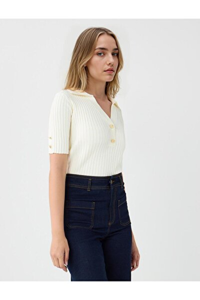 Jimmy Key Πλεκτό πουλόβερ με κοντό μανίκι σε ανοιχτό λευκό χρώμα