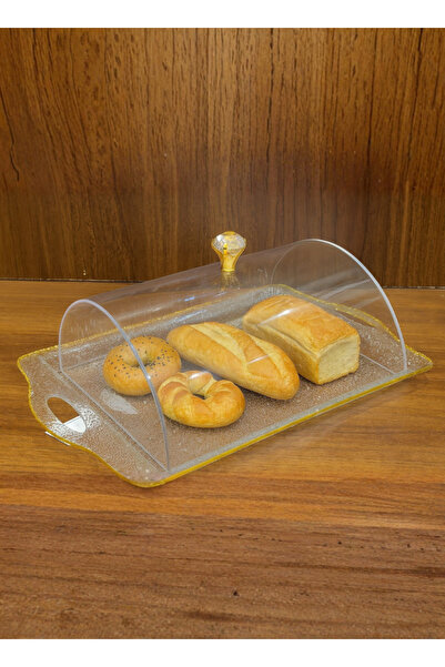 ALQANNAS صينية تقديم أكريليك متوسطة الحجم بغطاء | حواف ذهبية | طبق عرض أنيق مغطى