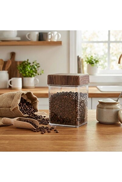 Generic صندوق تخزين بلاستيكي شفاف، غطاء أنيق لحبوب القهوة والسكر والتوابل، 1.9 لتر، 12×18 سم