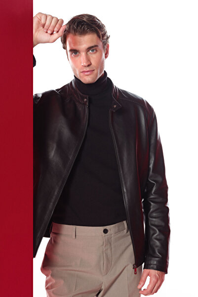 Derimod Insignia Men's Black Judge Collar Leather Jacket 25Wgd6581U4