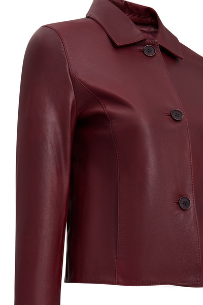 Derimod Beatrix Women's Burgundy Shirt Collar Short Leather Jacket 25Wge561347