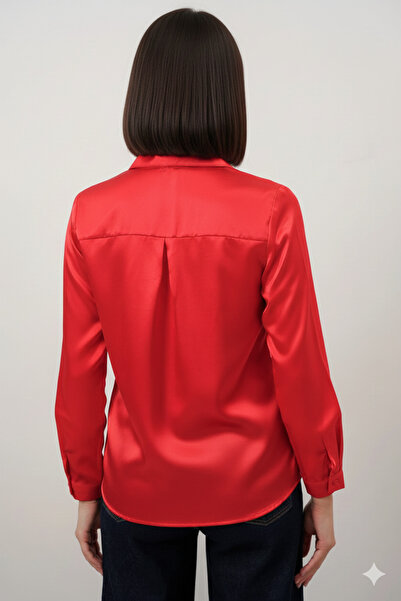 hazelin Női piros, enyhén drapériás szatén felületű ing HZL22W-BD139641