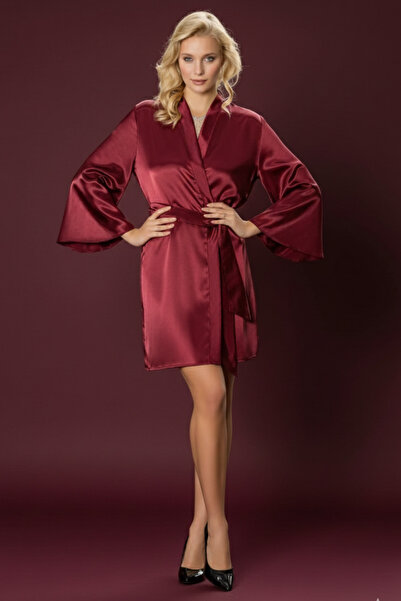 Laperissa Set de cămașă de noapte și halat din satin burgundy pentru femei, e...