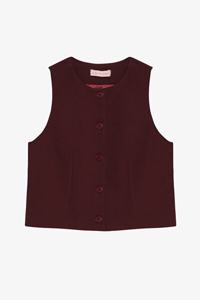 Quzu Önü Düğmeli Yelek Mürdüm