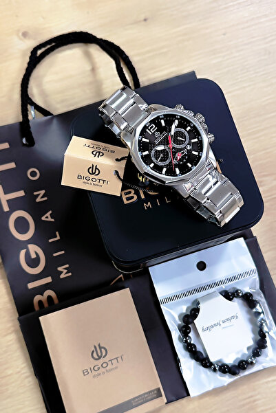 Bigotti 5 Atm Waterproof Men's Wristwatch - Silver Color, Steel Band, Gift Bracelet - Bme2022C5