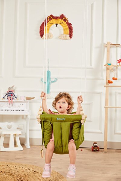 Svava Konfor Ahşap Bebek Salıncak, Tavana Asılan Çocuk Salıncağı (YEŞİL)