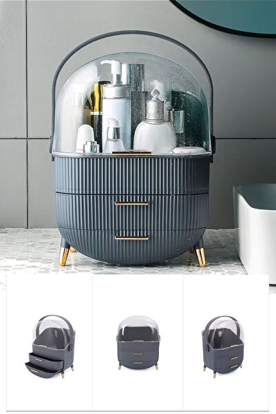 MAKRİ HOME Çekmeceli Makyaj, Takı ve Kozmetik Ürün Düzenleyici, Gri Renk Orga...