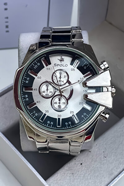 S.POLO ساعة يد رجالية من الفولاذ الفضي اللون من New Season مع سوار هدية لعيد الأب