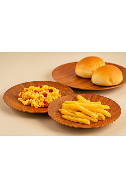 Generic Plastic Serving Dish 3 Pcs, Wooden Color, for Nuts, Dates, Snacks. Modern Design for Kitchen. 26.5cm