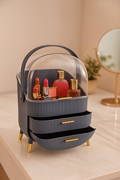 MAKRİ HOME منظم أدوات المكياج والمجوهرات ومنتجات التجميل مع أدراج، منظم باللون الرمادي