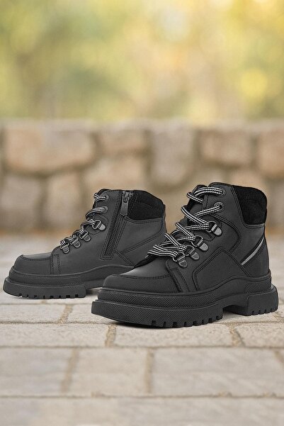 Rakerplus Чорні шкіряні дитячі черевики на блискавці та шнурівці