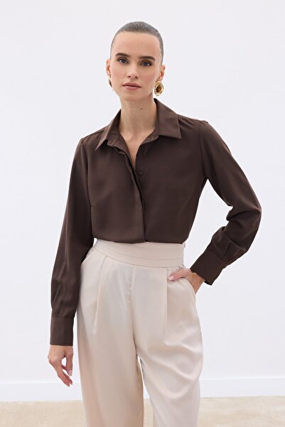 Sateen Класична пряма сорочка - кавова