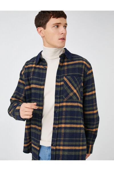 Koton Καρό πουκάμισο ξυλοκόπο με μακρυμάνικο λεπτομέρεια στο γιακά και τσέπες