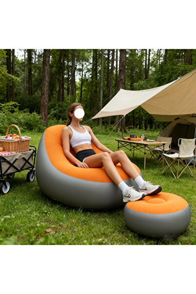 Generic 2 PCS Indoor and Outdoor Inflatable Outdoor Sofa with Velvet Plush Cover and Footrests