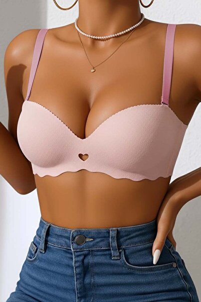 Merry See χωρίς ραφές Αόρατο σουτιέν χωρίς ελαστικό, ελαφρώς υποστηριζόμενο, με λεπτομέρεια καρδιάς, κομμένο με λέιζερ, που δεν αφήνει ίχνη
