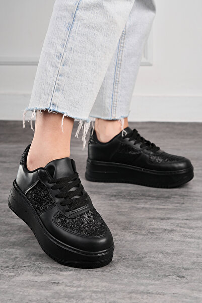 İmerShoes Μαύρο Sneaker - Casual γυναικεία αθλητικά παπούτσια, ελαφριά ψηλή σόλα, κορδόνια 451