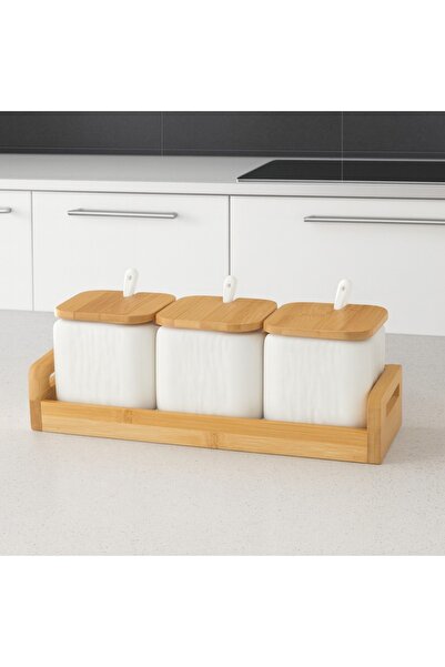 Dania Porcelain storage box set with bamboo wood with new decor to add a touch of beauty to your kitchen