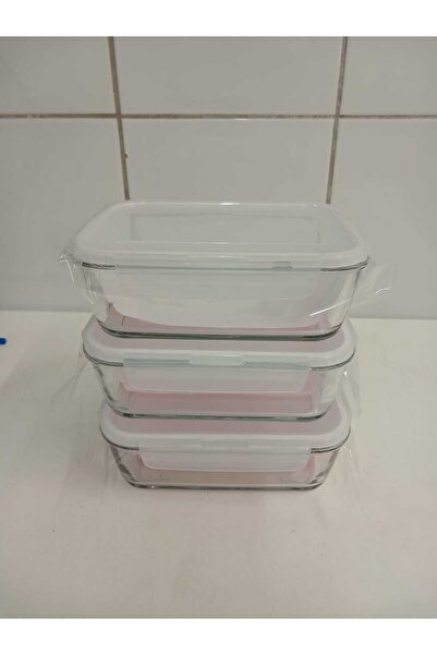 LAV Fresco Kilitli Cam Saklama Kabı 3'lü Set 1200cc Dikdörtgen (FRS-257) Beyaz Kapaklı