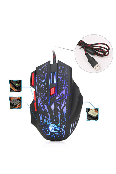HXSJ H300 DPI Adjustable Optical LED Wired Gaming Mouse - Black/Blue/Red