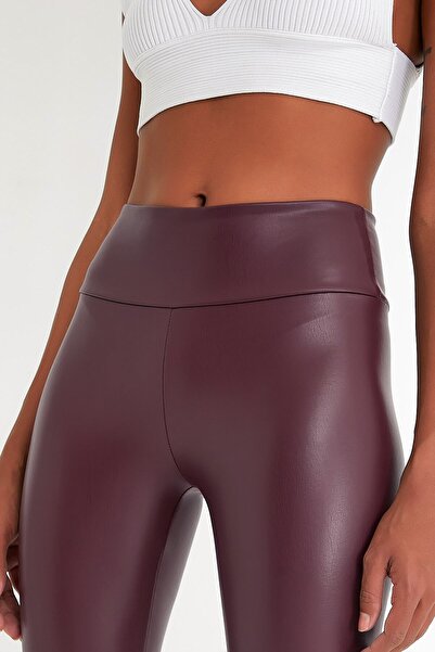 MRS.MODA Colanți din piele cu talie înaltă, de culoare neagră, pentru femei