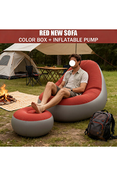 Generic 2 PCS Indoor and Outdoor Inflatable Outdoor Sofa with Velvet Plush Cover and Footrests