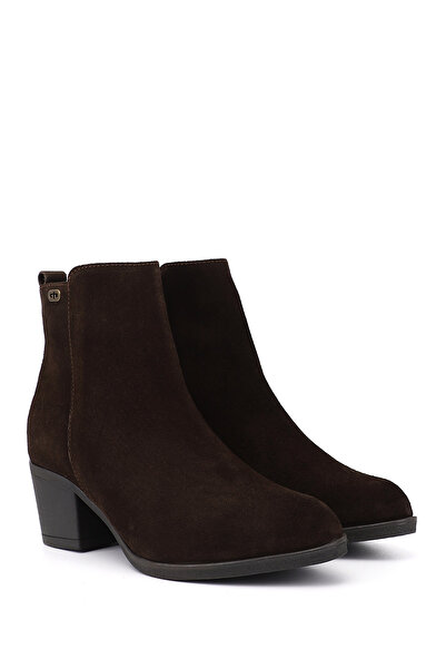 GÖNDERİ(R) Women's Brown Suede Zippered Thick Heeled Genuine Leather Boots