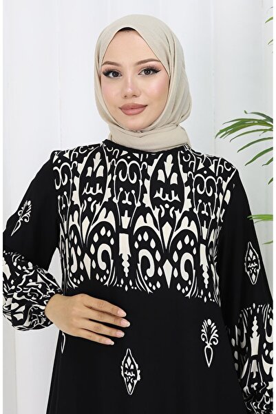 sefamerve Φόρεμα με σχέδιο από ύφασμα βισκόζης 0060-01 Μαύρο