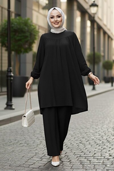 Bestenur Tunic Trousers Double Set 1606 - Black