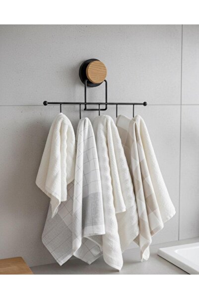 Okyanus Home Ahşap Desenli Magic Fix Sihirli Yapışkan Siyah 5'li Askı