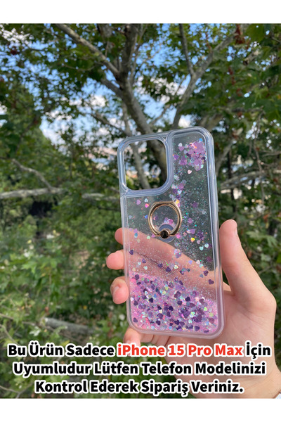 Merwish Apple iPhone 15 Pro Max Uyumlu Sulu Simli Yüzüklü Standlı Parlak Sili...