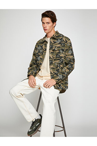 Koton Πουκάμισο Καμουφλάζ Κλασικό Γιακά με Λεπτομέρεια Τσέπης