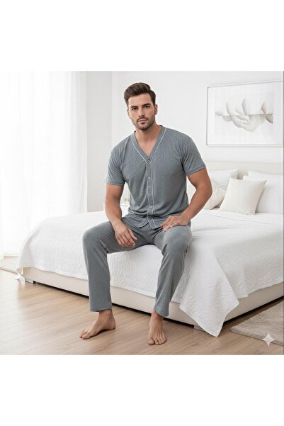 Sude HOMEWEAR Men's Short Sleeve Shirt Pajama Set