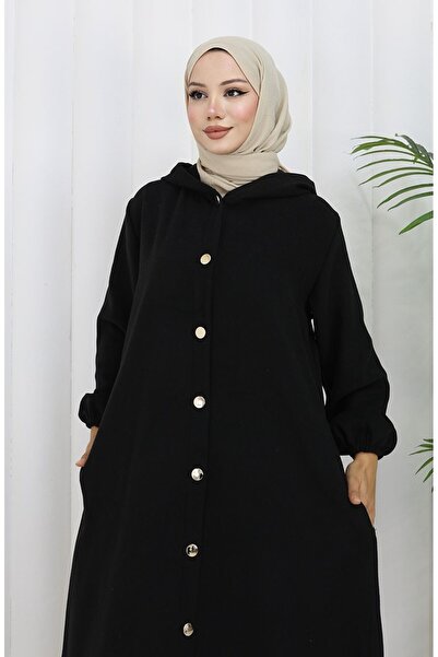 sefamerve Καπάκι με κουμπιά μπροστά με κουκούλα 0188-01 Μαύρο