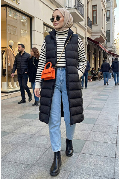 sefamerve Φουσκωτό γιλέκο με κουκούλα 0169A-02 Μαύρο